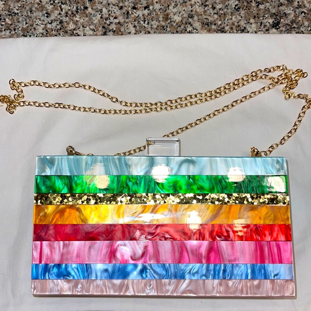 Colorful Rainbow Acrylic Box Clutch NWT